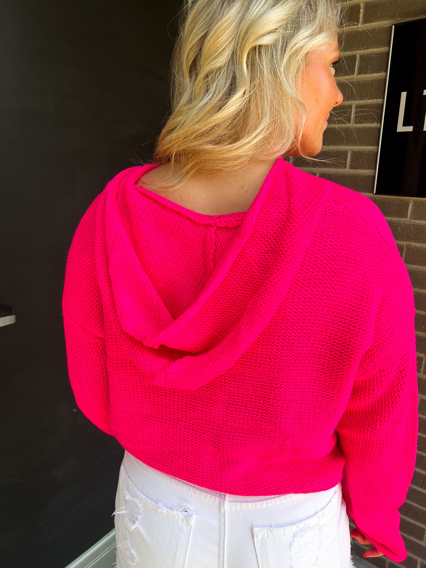 Hot Pink Soft Knit Sweater Hoodie