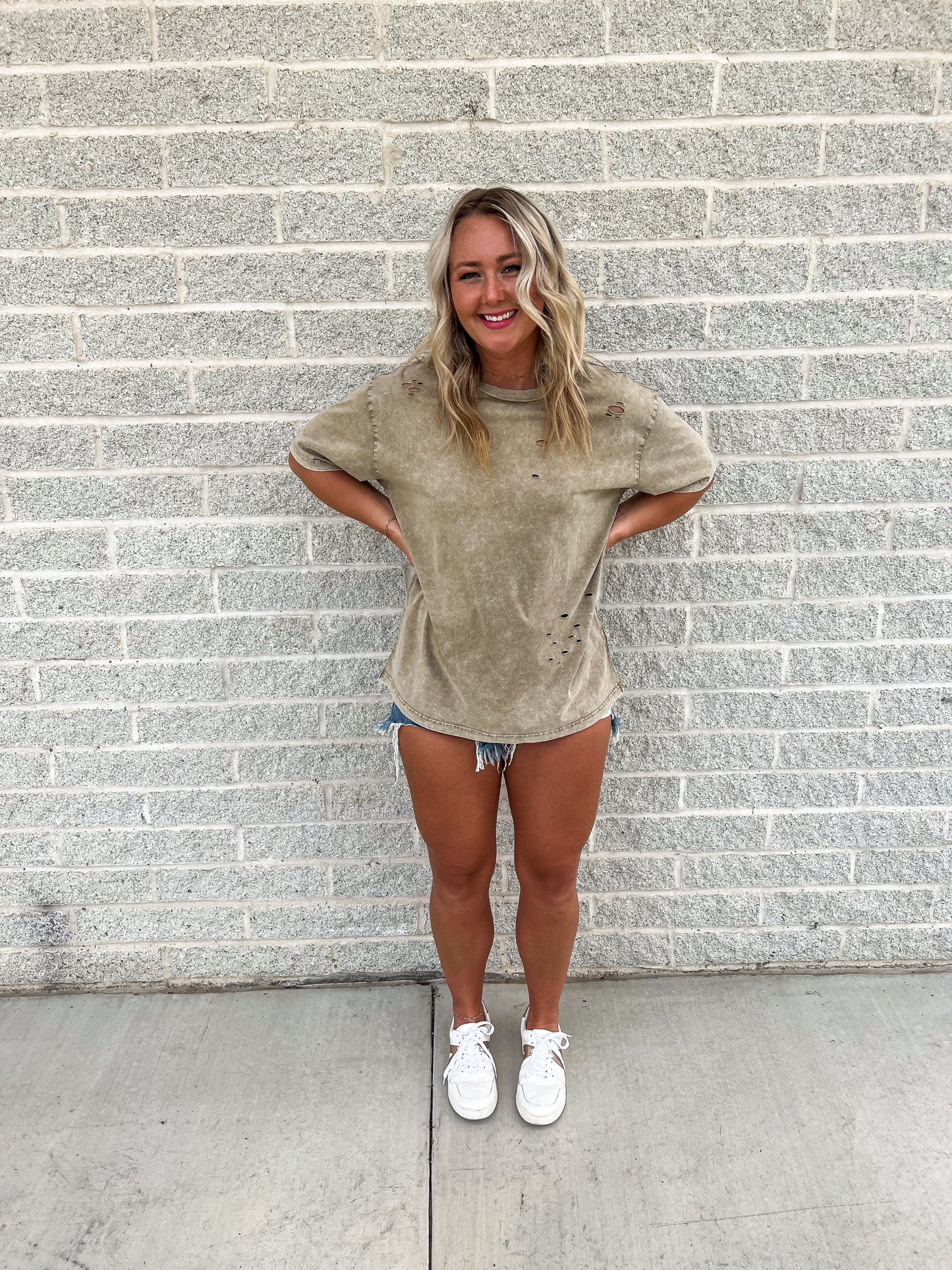Latte Distressed Oversized Graphic Tee
