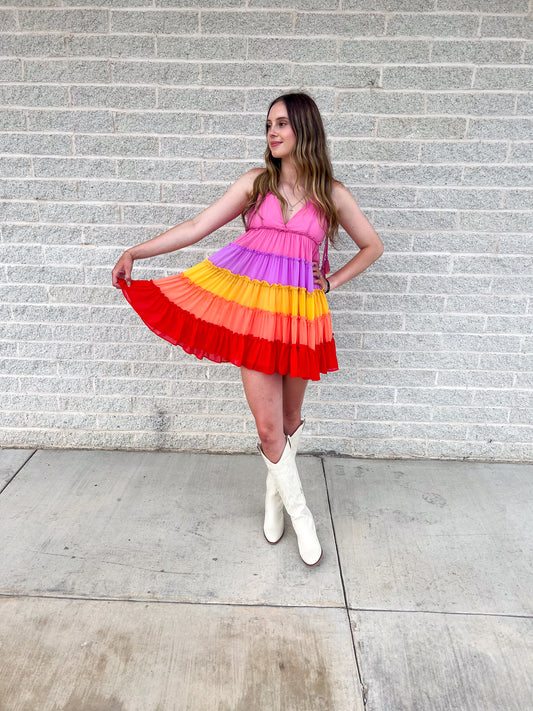 Color Happy Tier Ruffle Dress