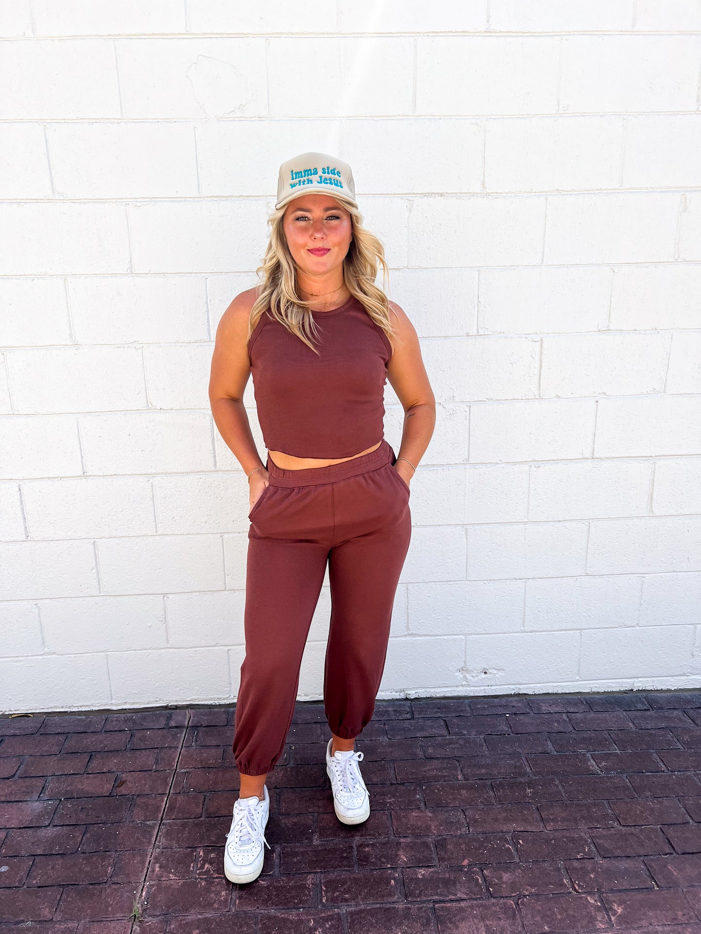 Chestnut Knit Crop Top and Jogger Set