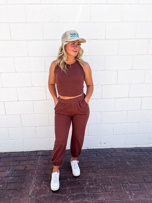 Chestnut Knit Crop Top and Jogger Set